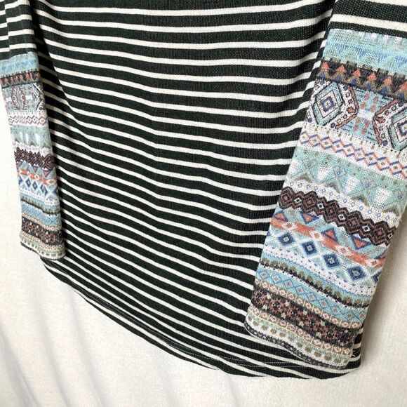 Oddy Striped Long Raglan Sleeve Sweater Top Pullover Geometric Green White - Picture 4 of 11